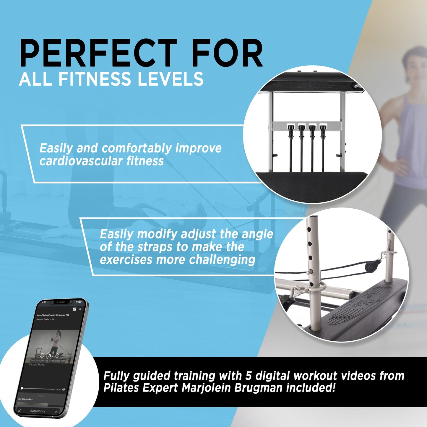AeroPilates Premier Foldable Reformer Pilates Board Machine w/ Cardio Rebounder