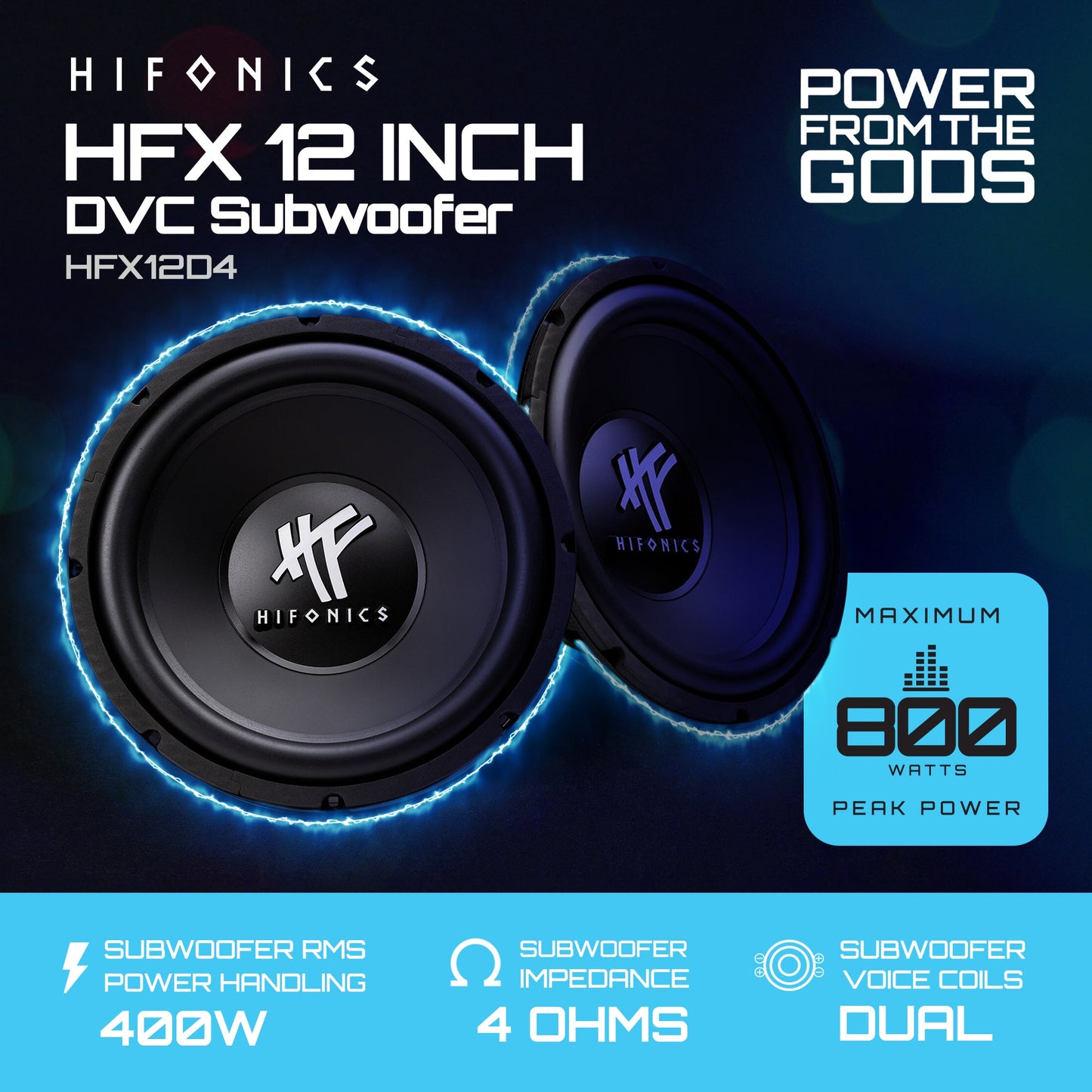 4) HIFONICS HFX12D4 12" 2400W Car Audio DVC Subwoofers Power Bass Subwoofers