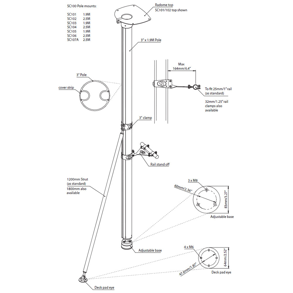 Scanstrut SC105 Satcom Pole Mount - 6'