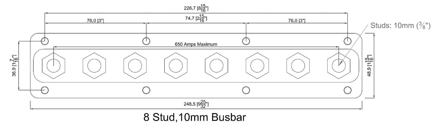 BEP Heavy Duty Buss Bar 8 3/8" Studs 650 Amp