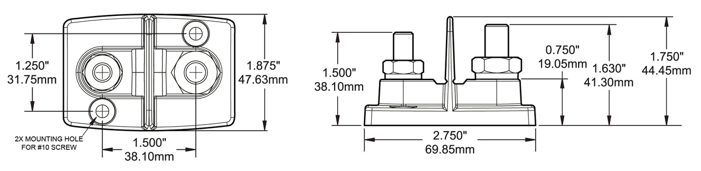 Blue Sea PowerPost Dual 1 x 5/16" and 1 x 3/8" Studs With Insulators