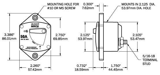 Blue Sea 187-Series 200 Amp Circuit Breaker Panel Mount
