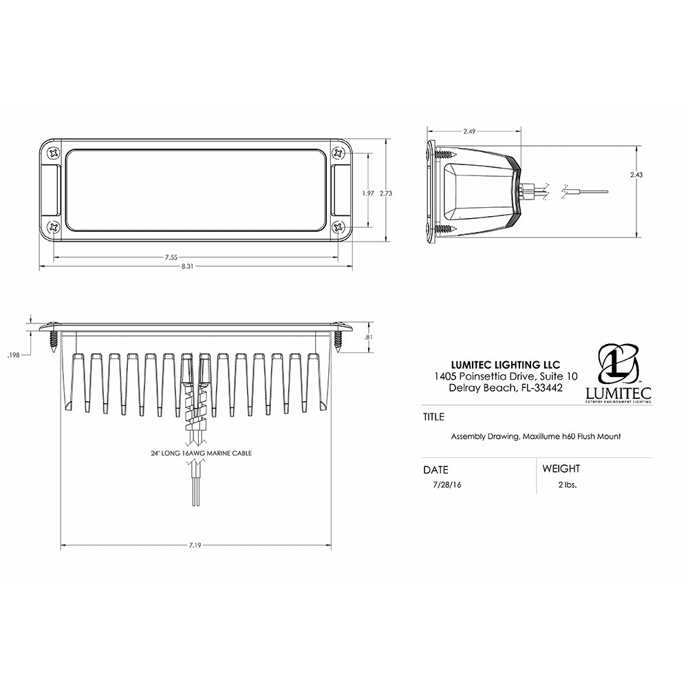 Lumitec Maxillume H60 Flood White LED Flush Mount White Finish 12/24v
