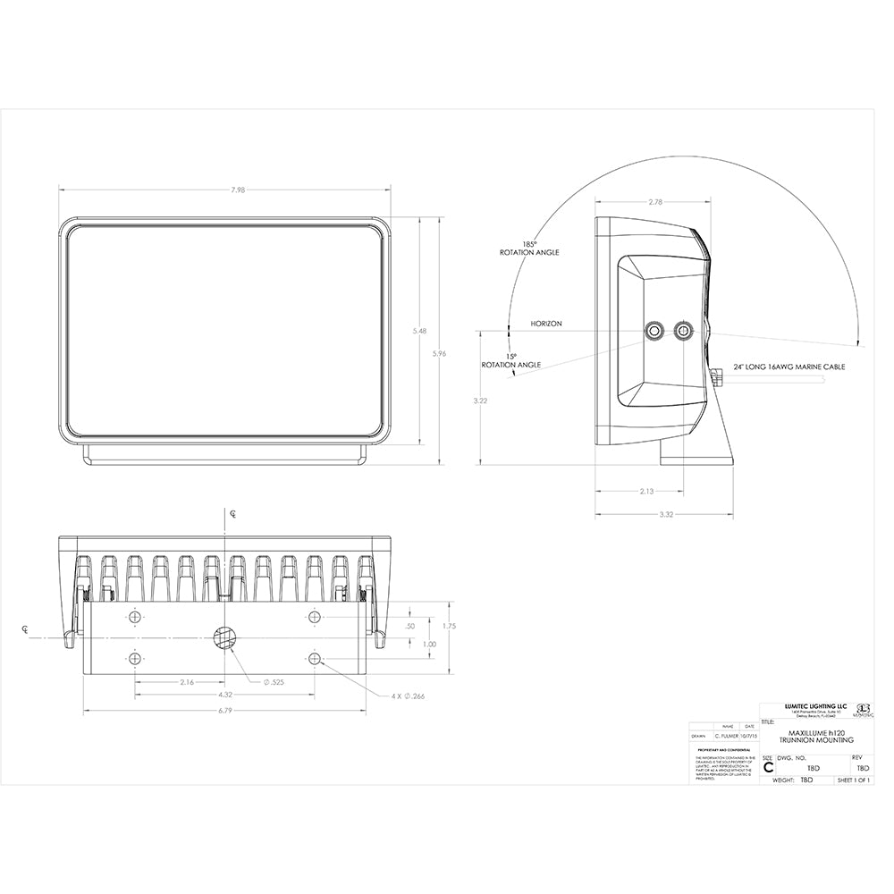 Lumitec Maxillume H120 Flood White LED Trunnion Mount White Finish 12/24v