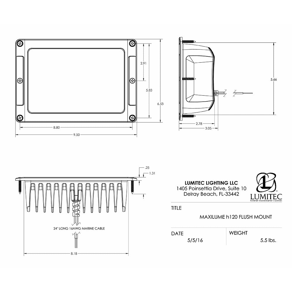 Lumitec Maxillume H120 Flood White LED Flush mount White Housing 12/24v