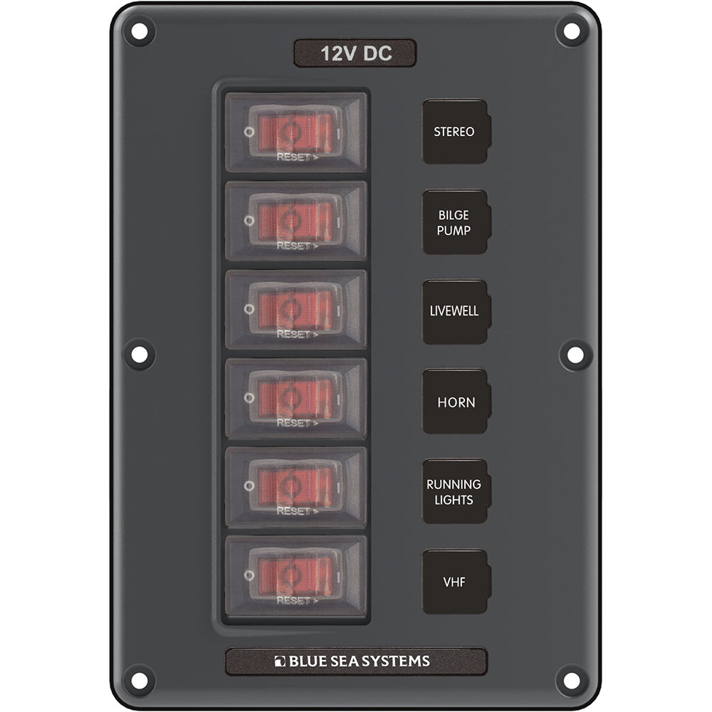 Blue Sea Water-Resistant 12V 6 Circuit Breaker Switch Panel