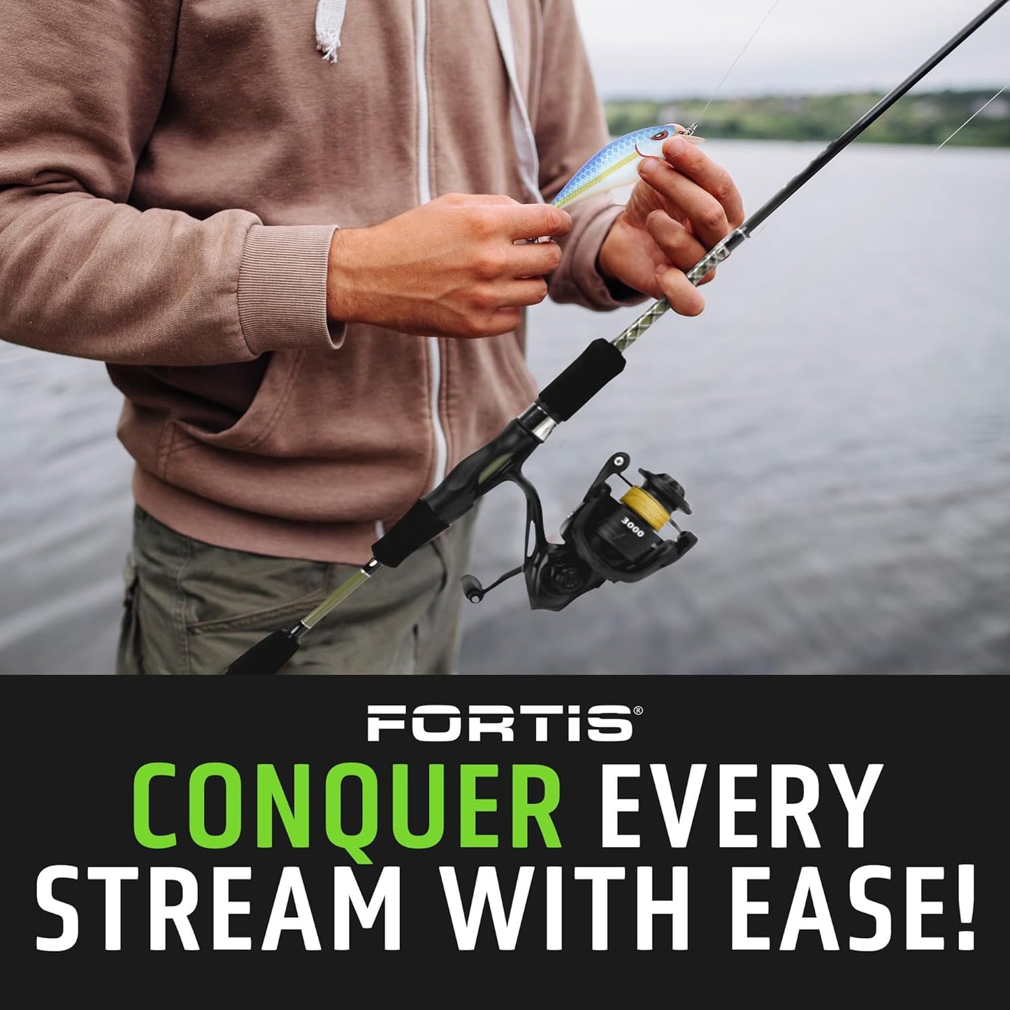 6'6" Medium Heavy Action Spinning Rod and Reel Package, 1 Piece Fiberglass/Graphite Spinning Rod |4000 Spinning Reel | FORTIS