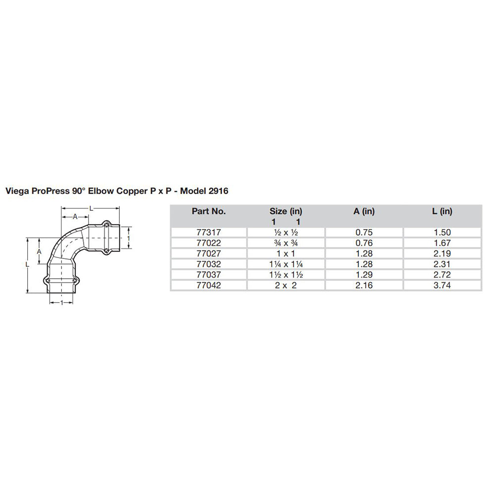 Viega ProPress 1" - 90? Copper Elbow - Double Press Connection - Smart Connect Technology