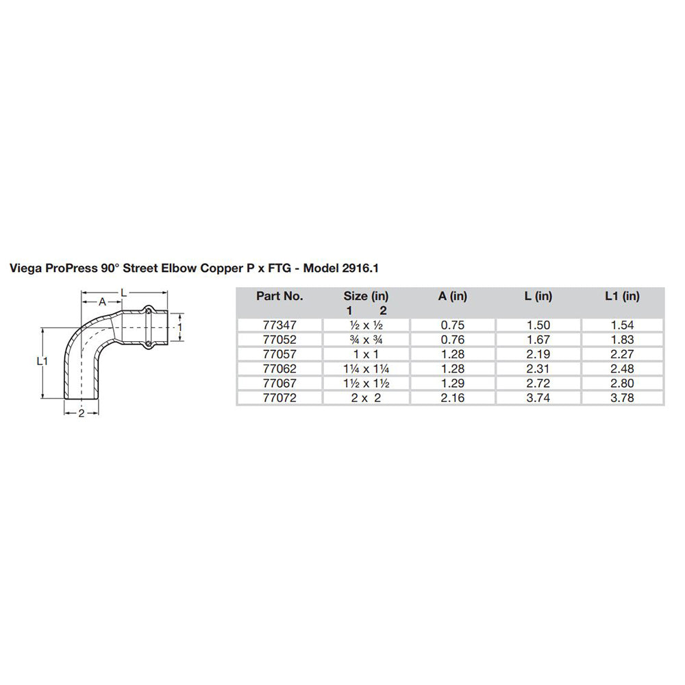 Viega ProPress 2" - 90? Copper Elbow - Street/Press Connection - Smart Connect Technology