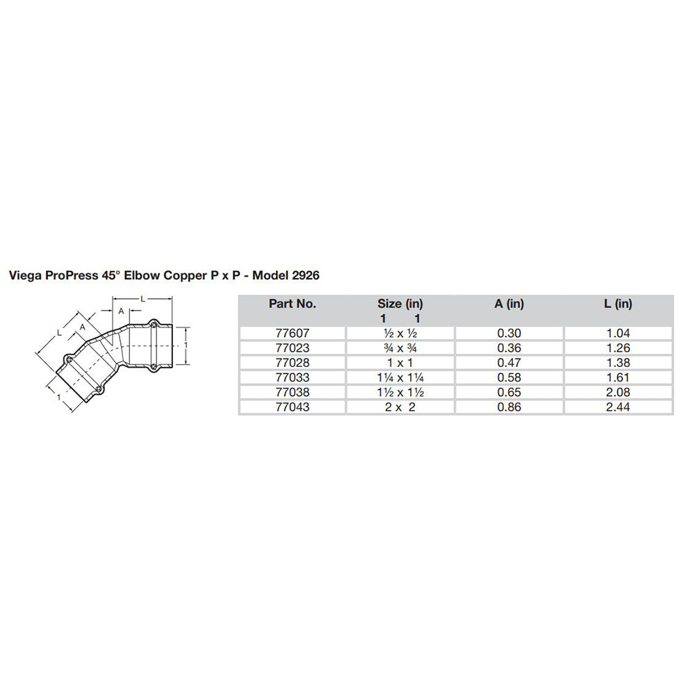 Viega ProPress 2" - 45? Copper Elbow - Double Press Connection - Smart Connect Technology