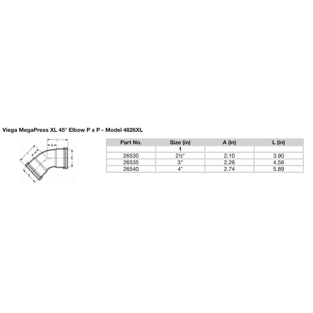 Viega MegaPress 4" 45? Carbon Steel Elbow w/FKM - Double Press Connection - Smart Connect Technology