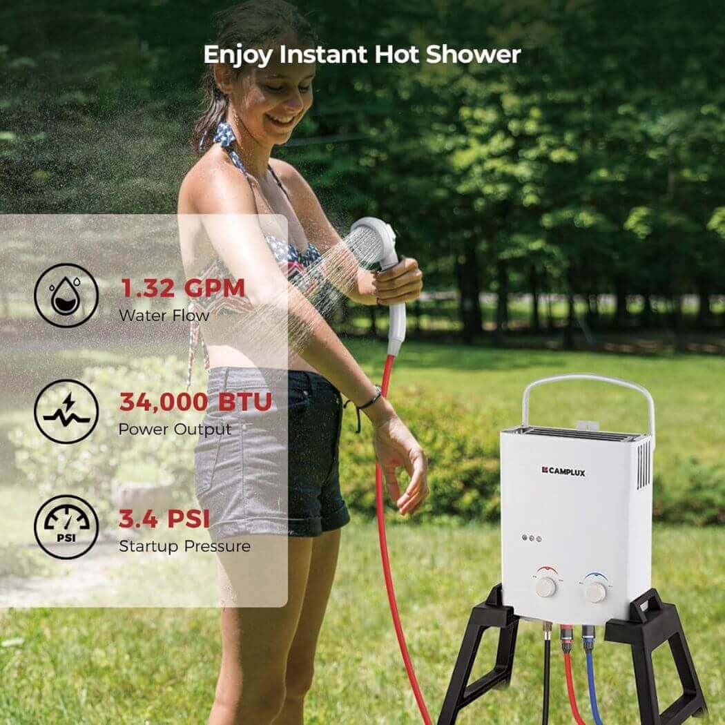 Camplux AY132MAX Portable Propane Water Heater With Stand