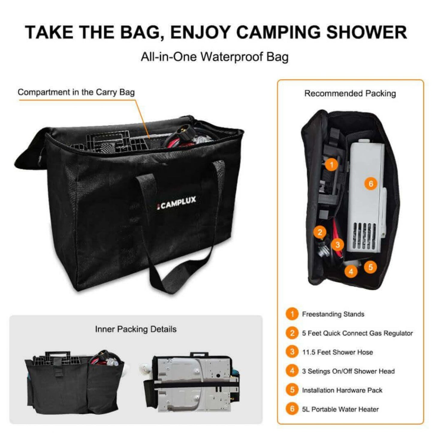 Camplux AY132MAX Portable Propane Water Heater With Stand