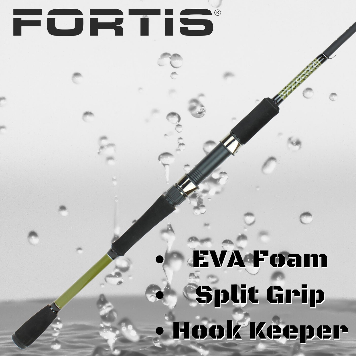 6'6" Medium Heavy Action Spinning Rod and Reel Package, 1 Piece Fiberglass/Graphite Spinning Rod |4000 Spinning Reel | FORTIS