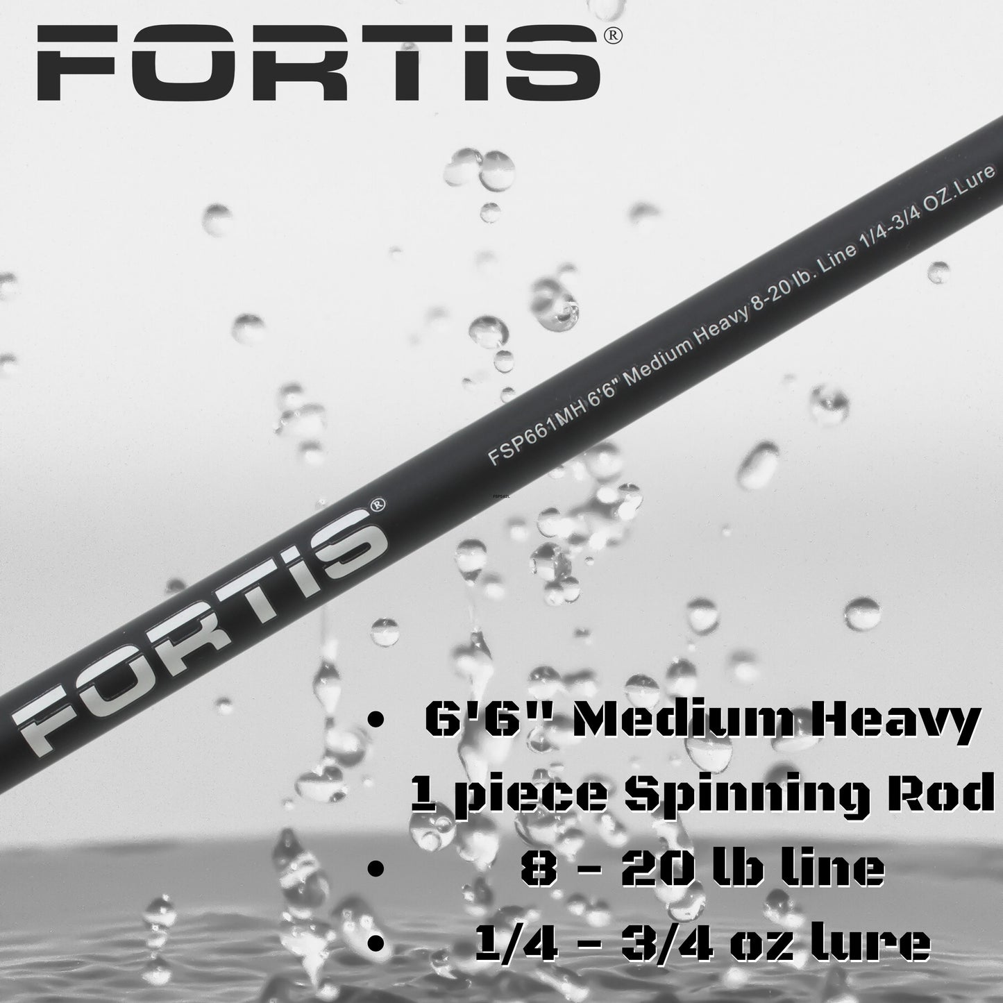 6'6" Medium Heavy Action Spinning Rod and Reel Package, 1 Piece Fiberglass/Graphite Spinning Rod |4000 Spinning Reel | FORTIS