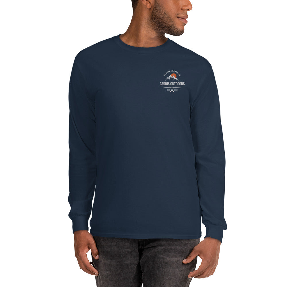 Caddis Long Sleeved T-shirt - Adventure Awaits - White Lettering