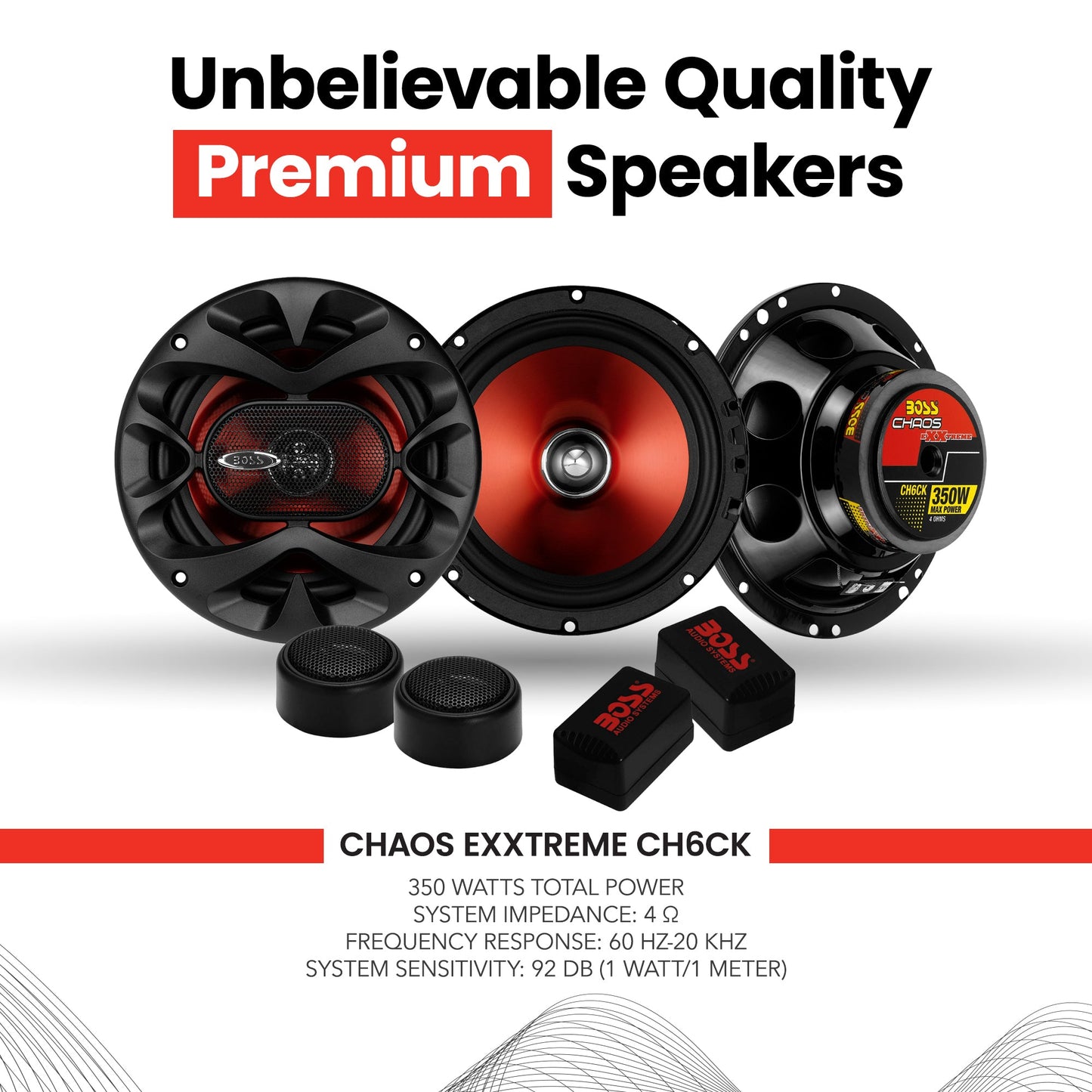 2) BOSS CH6CK 6.5" 350W Car 2 Way Component Car Audio Speakers System Red Stereo