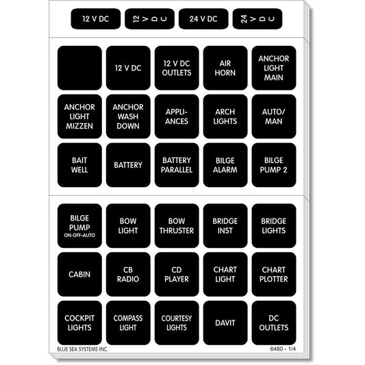 Blue Sea 4217 Label Kit DC H2O 120 Square Black