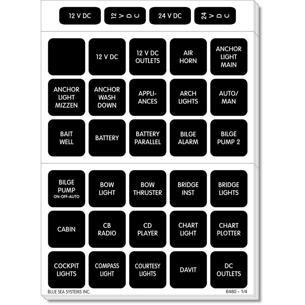 Blue Sea 4218 Label Kit DC H2O 30 Square Black V2