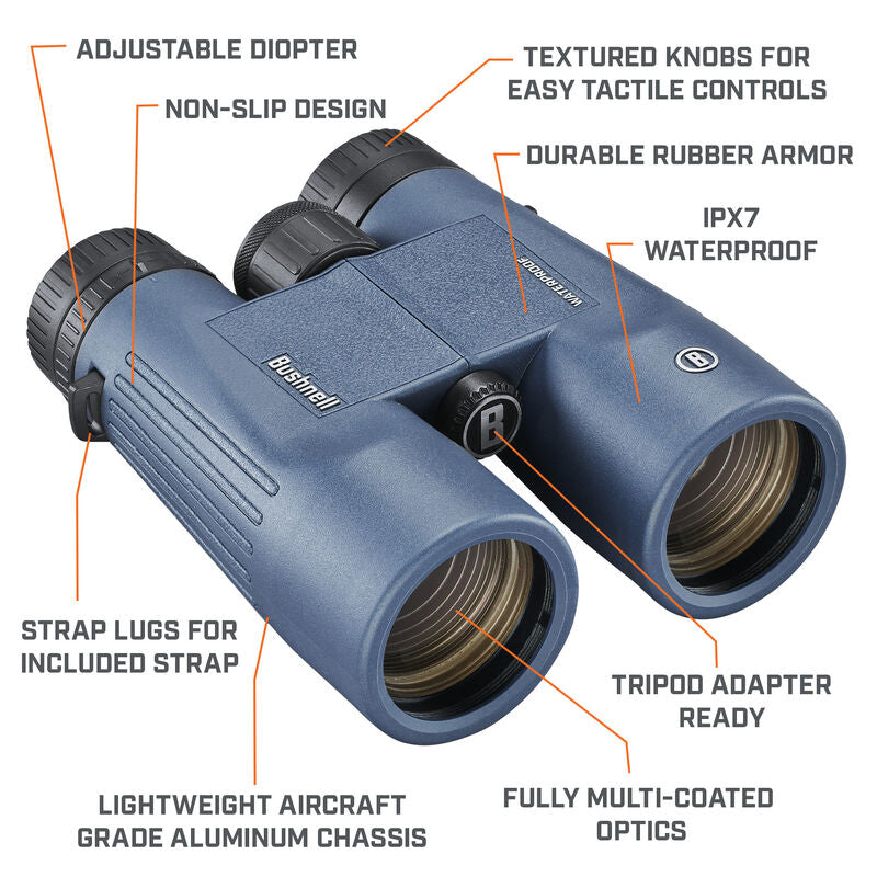 Bushnell 10x42mm H2O Binocular - Dark Blue Roof WP/FP Twist Up Eyecups [150142R]
