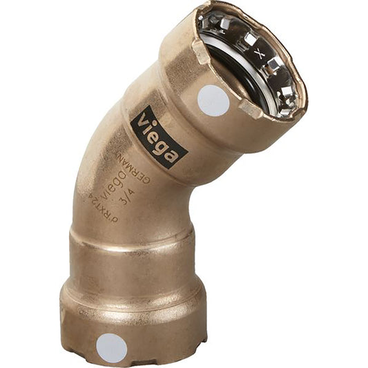 Viega MegaPress 3/4" 45? Copper Nickel Elbow - Double Press Connection - Smart Connect Technology
