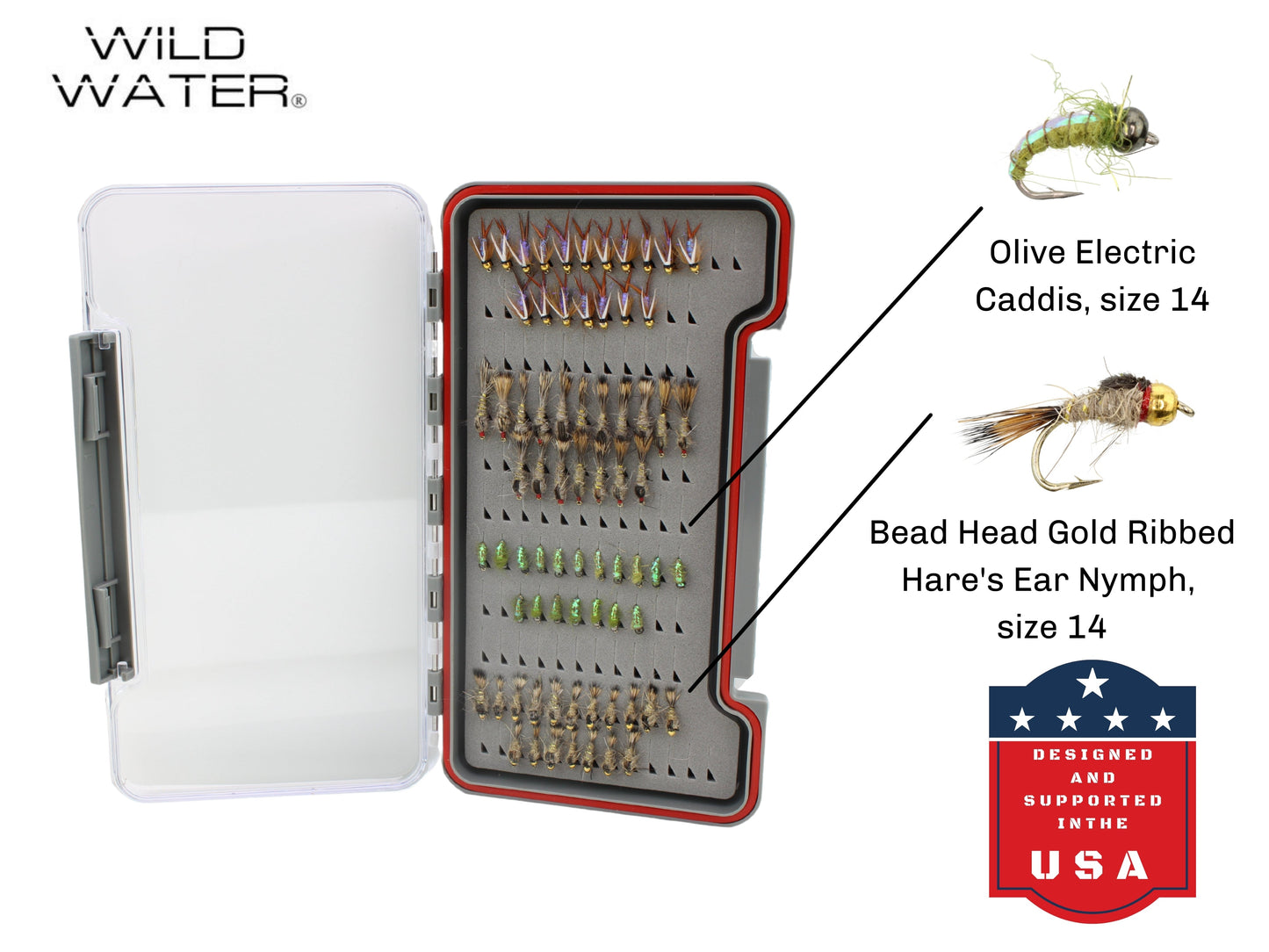 Nymph Fly Assortment, 72 Flies | Low Profile Fly Box | Wild Water Fly Fishing