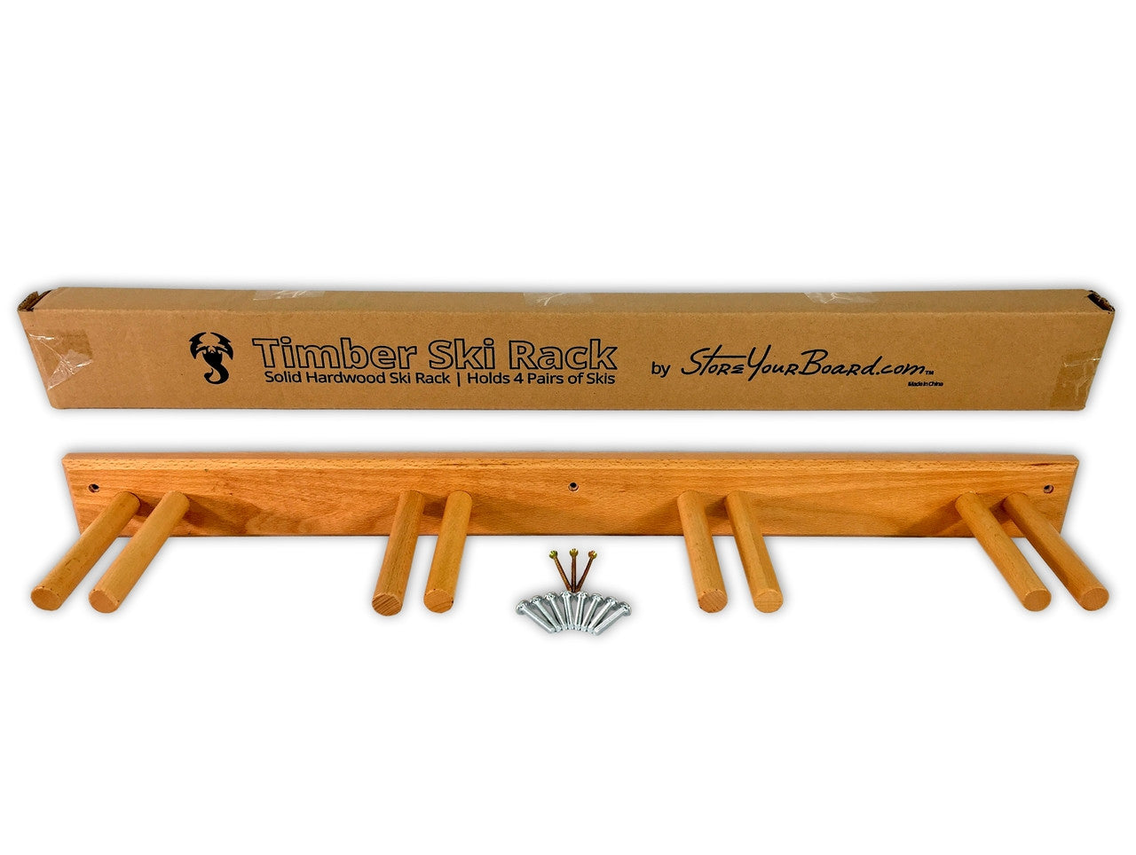 Snowbird Ski Storage Wood Rack | Holds 4 Pairs of Skis