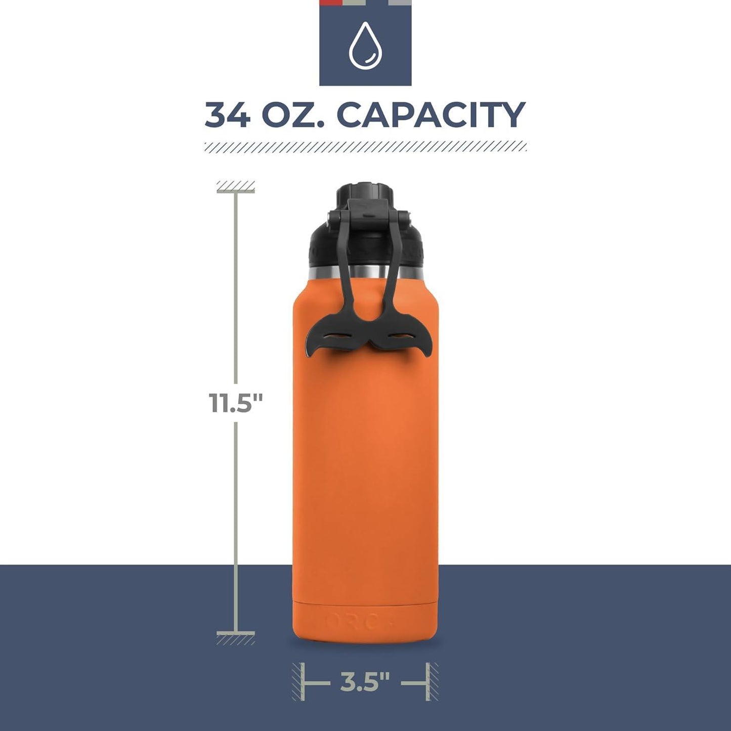 HYDRA™ 34OZ Water Bottle with Powder Coat Finish & Silicone Grip Whale Tale Handle